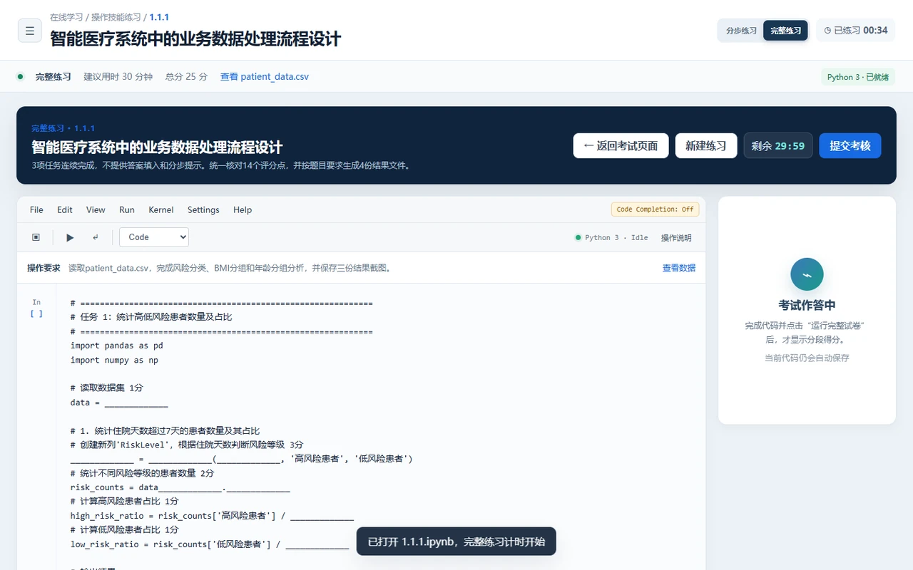 人工智能训练师三级 1.1.1 真实完整练习 Notebook 作答界面